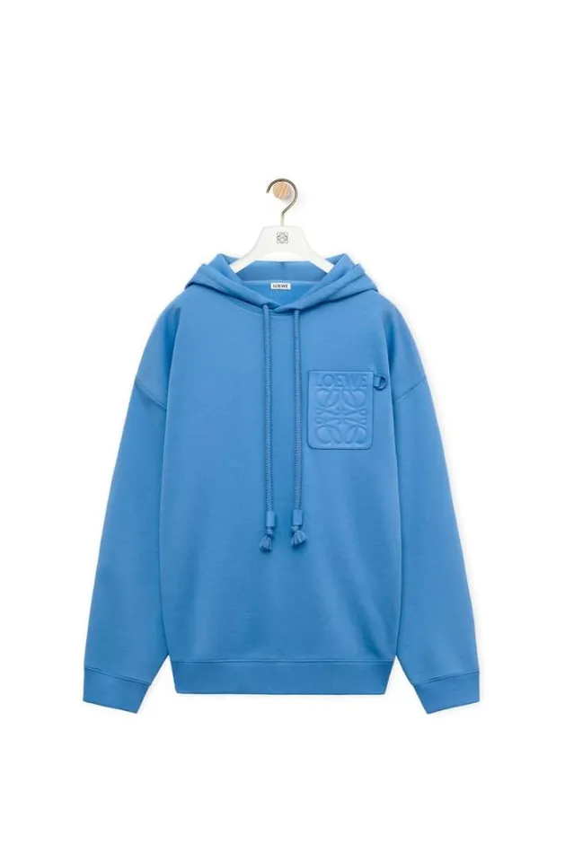Loewe Relaxed Fit Hoodie In Cotton Riviera Blue Men Sweatshirts