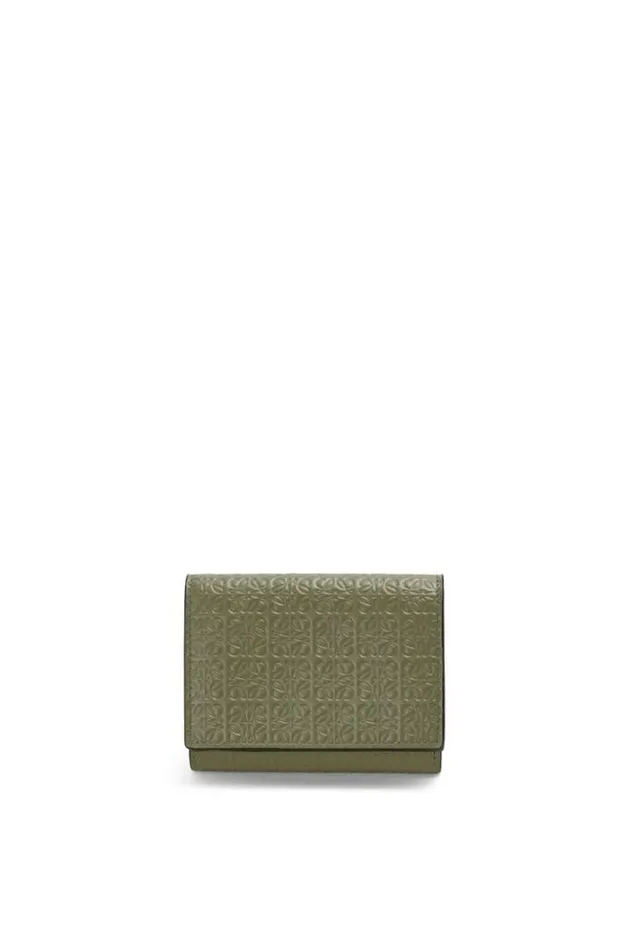 Loewe Repeat Trifold Wallet In Embossed Silk Calfskin Avocado Green Women Small Wallets