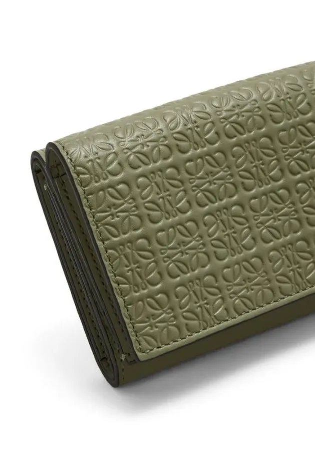 Loewe Repeat Trifold Wallet In Embossed Silk Calfskin Avocado Green Women Small Wallets