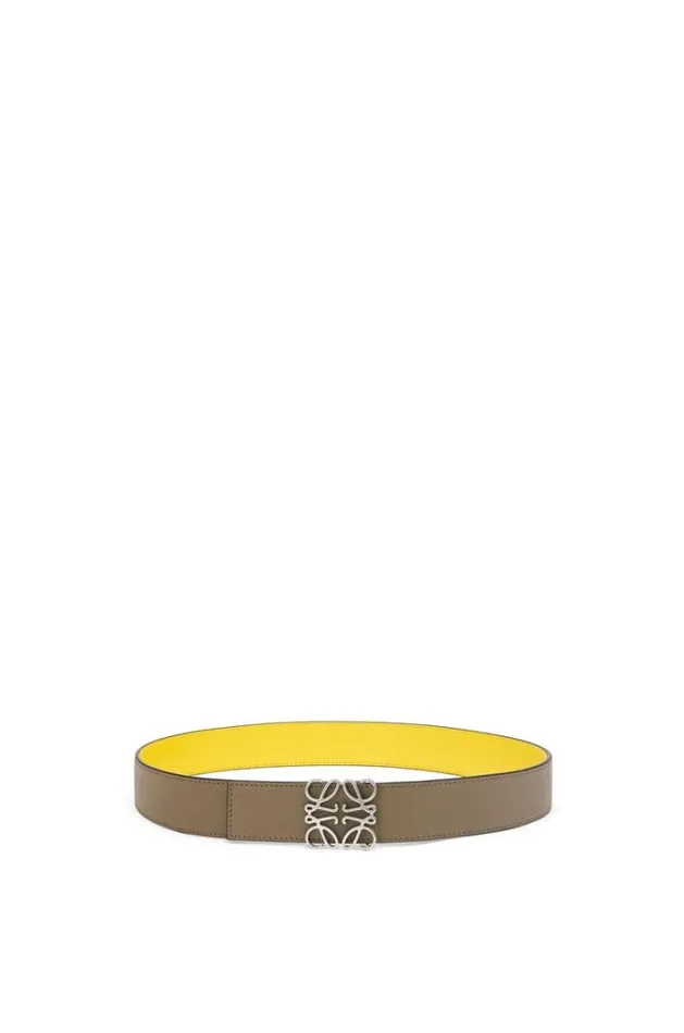 Loewe Reversible Anagram Belt In Soft Grained Calfskin And Smooth Calfskin Laurel Greenlemonpalladium Men Belts