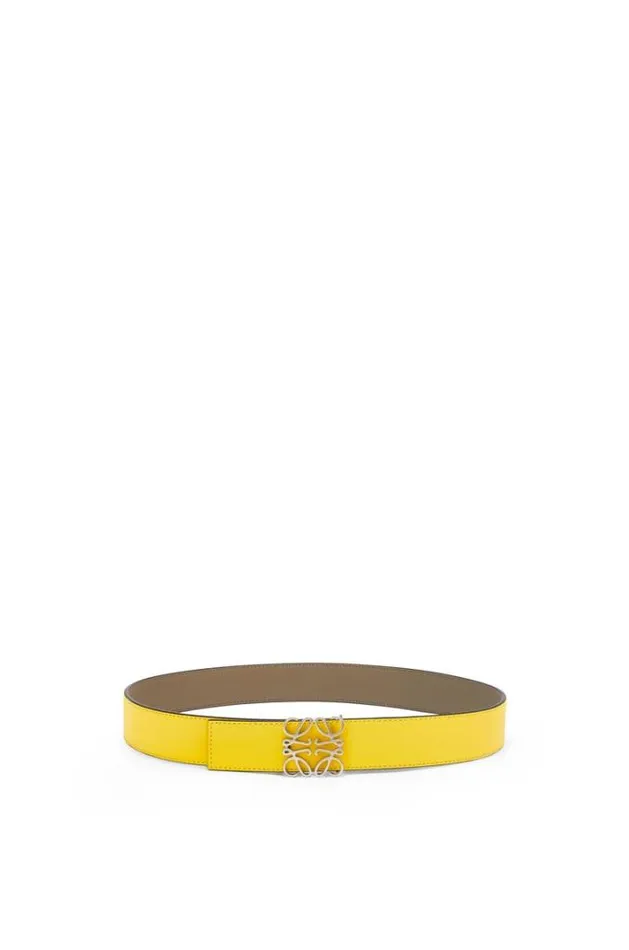 Loewe Reversible Anagram Belt In Soft Grained Calfskin And Smooth Calfskin Laurel Greenlemonpalladium Men Belts