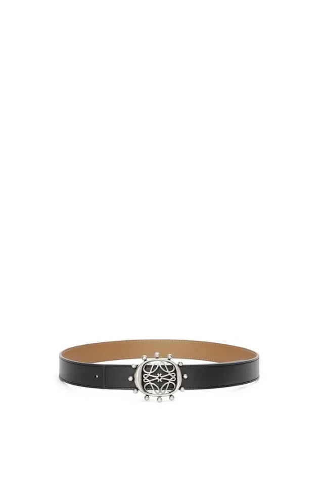 Loewe Reversible Anagram Ellipse Belt In Smooth Calfskin Blackoakpalladium Women Belts