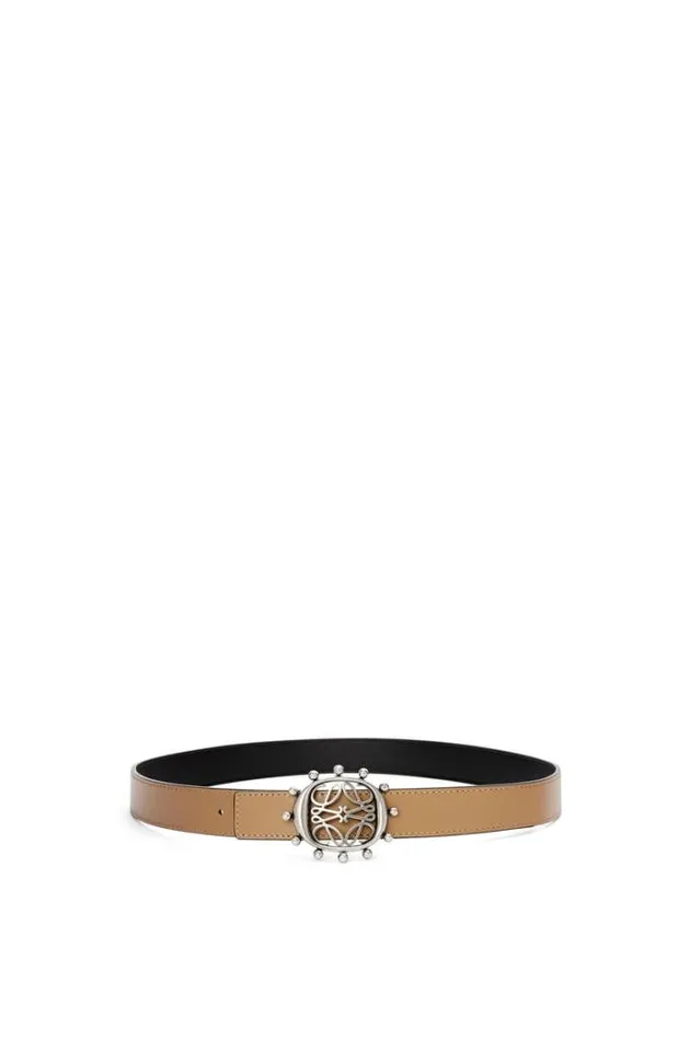 Loewe Reversible Anagram Ellipse Belt In Smooth Calfskin Blackoakpalladium Women Belts