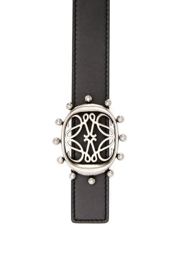 Loewe Reversible Anagram Ellipse Belt In Smooth Calfskin Blackoakpalladium Women Belts