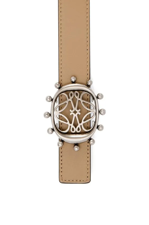 Loewe Reversible Anagram Ellipse Belt In Smooth Calfskin Blackoakpalladium Women Belts
