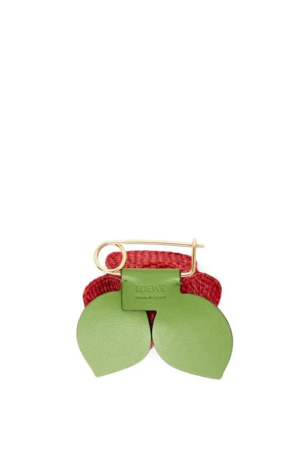Loewe Rose Pin In Raffia And Brass Red Women Bag Charms and Keyrings Loewe Rose Pin In Raffia And Brass Red Women Bag Charms and Keyrings