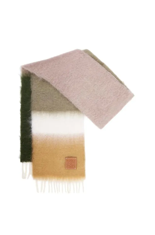 Loewe Scarf In Mohair And Wool Avocado Greenmulticolor Women Scarves