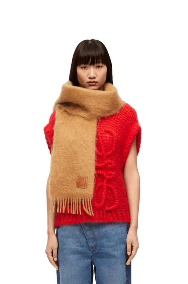 Loewe Scarf In Mohair And Wool Camel Men Scarves