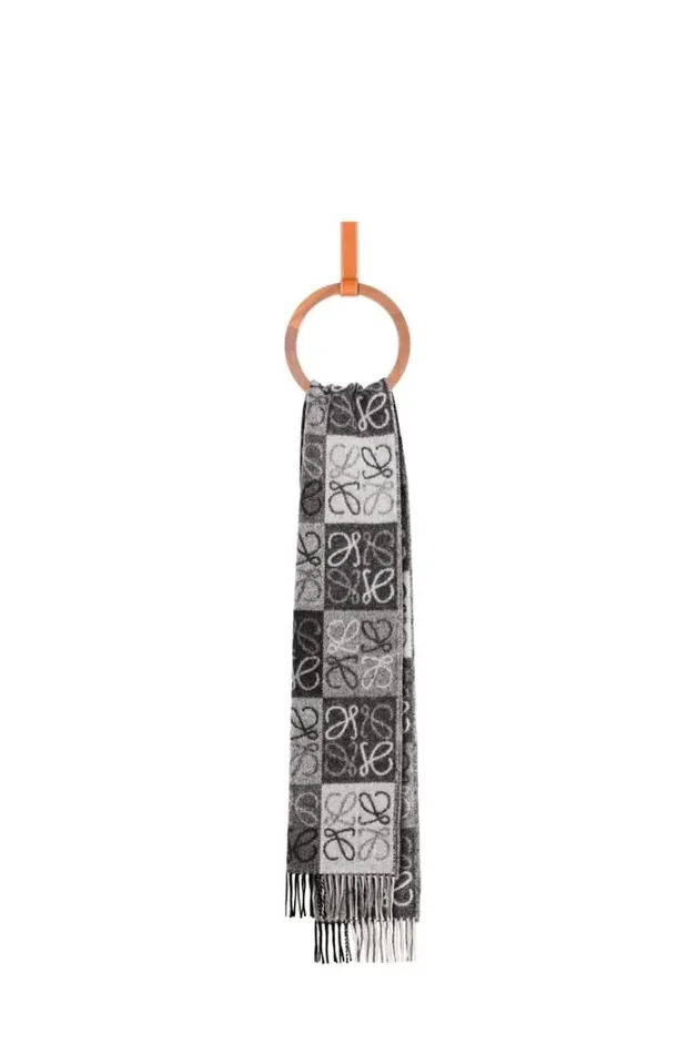 Loewe Scarf In Wool And Cashmere Blackwhite Men Scarves