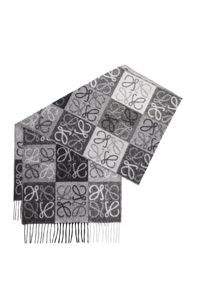 Loewe Scarf In Wool And Cashmere Blackwhite Men Scarves