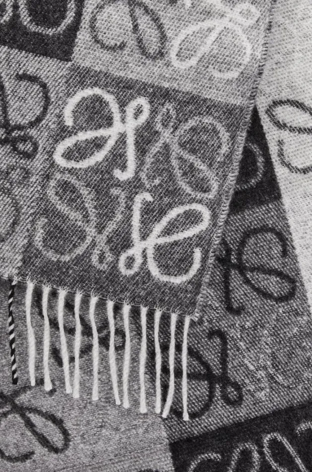 Loewe Scarf In Wool And Cashmere Blackwhite Men Scarves