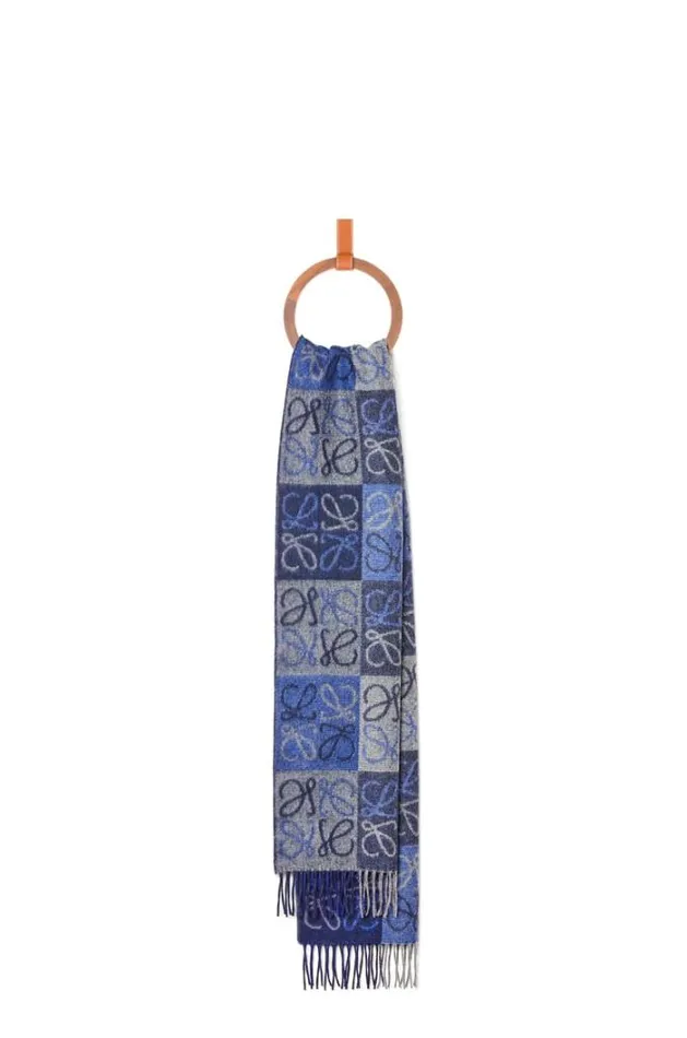 Loewe Scarf In Wool And Cashmere Blue Women Scarves