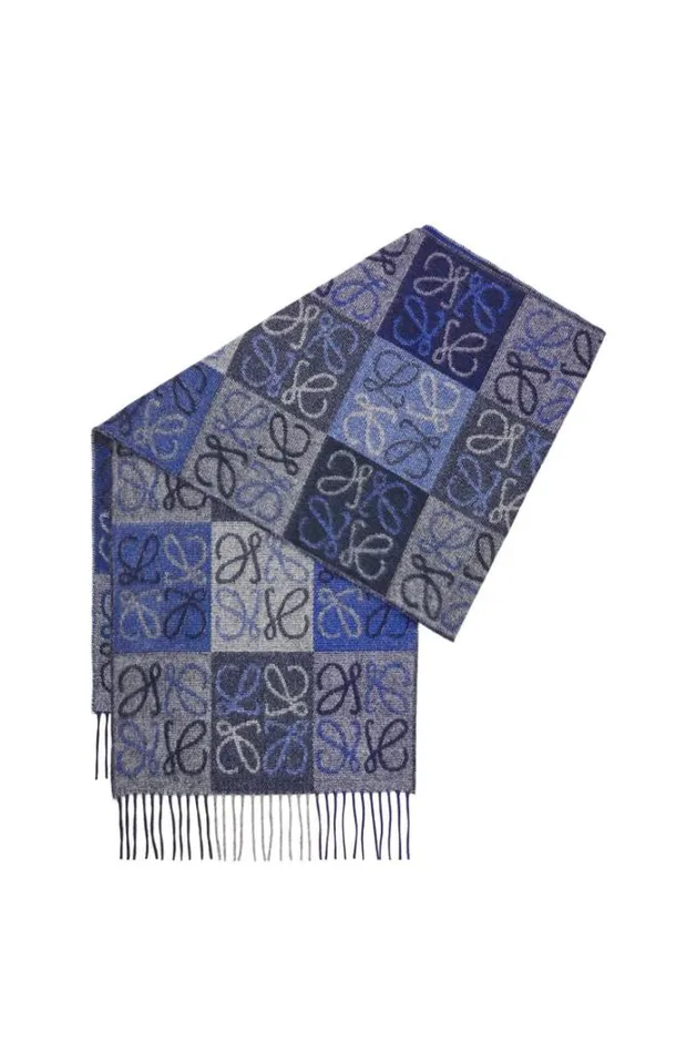 Loewe Scarf In Wool And Cashmere Blue Women Scarves