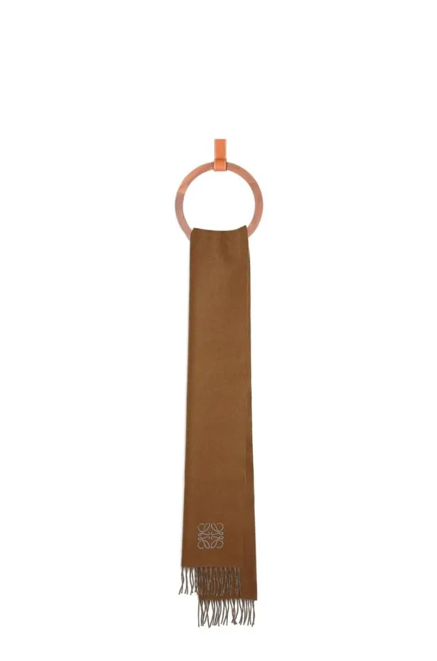 Loewe Scarf In Wool And Cashmere Browngrey Men Scarves