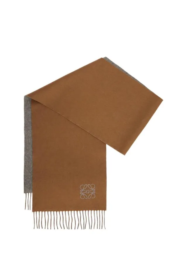 Loewe Scarf In Wool And Cashmere Browngrey Men Scarves