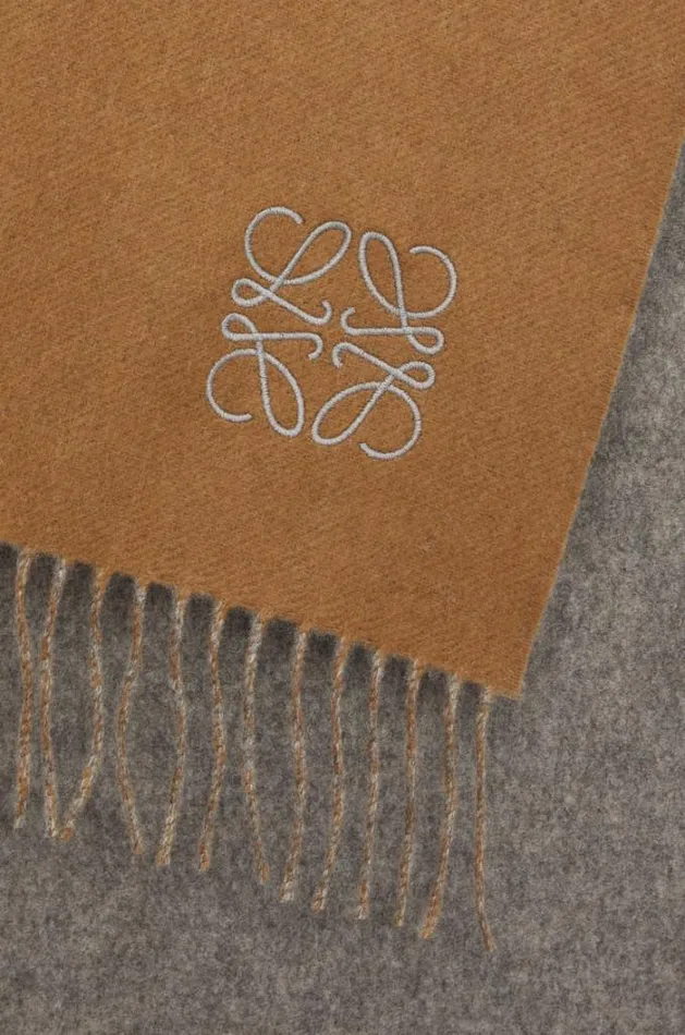 Loewe Scarf In Wool And Cashmere Browngrey Men Scarves