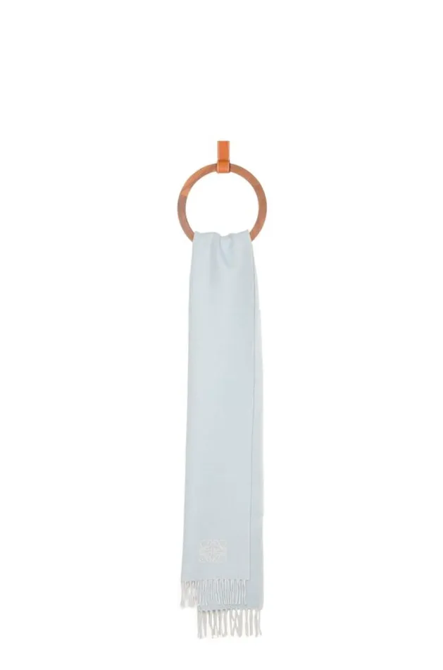Loewe Scarf In Wool And Cashmere Light Bluewhite Men Scarves