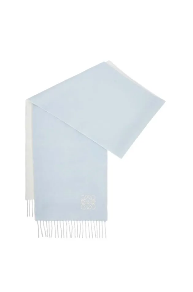 Loewe Scarf In Wool And Cashmere Light Bluewhite Women Scarves
