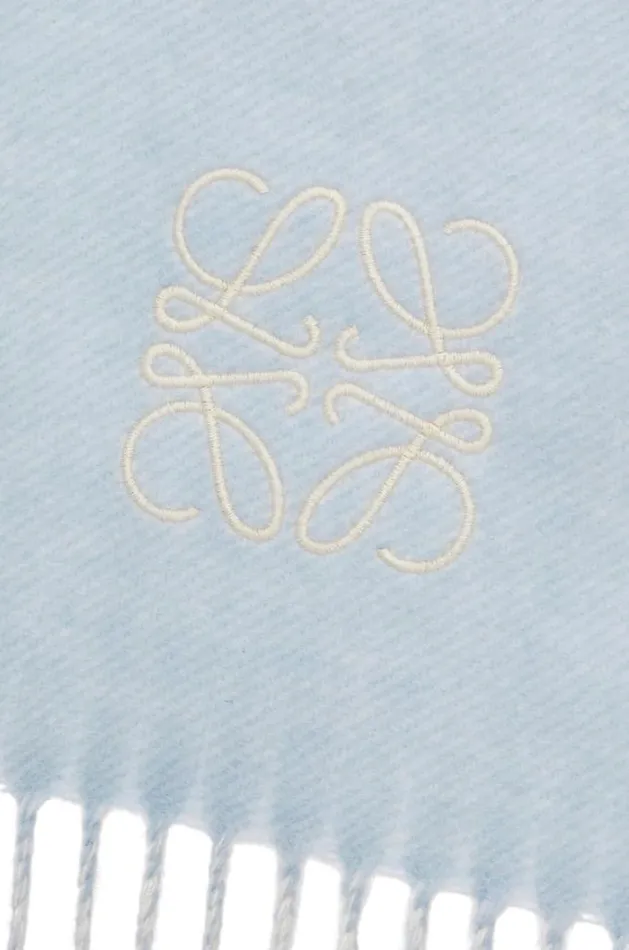 Loewe Scarf In Wool And Cashmere Light Bluewhite Women Scarves
