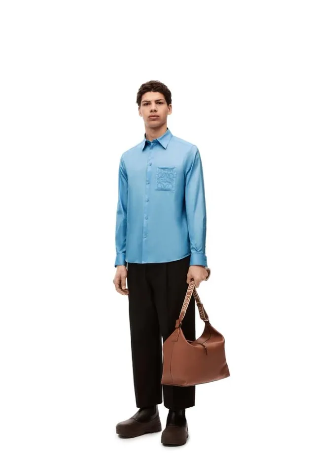 Loewe Shirt In Cotton Ash Blue Men Shirts
