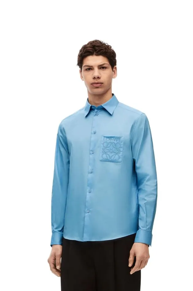 Loewe Shirt In Cotton Ash Blue Men Shirts