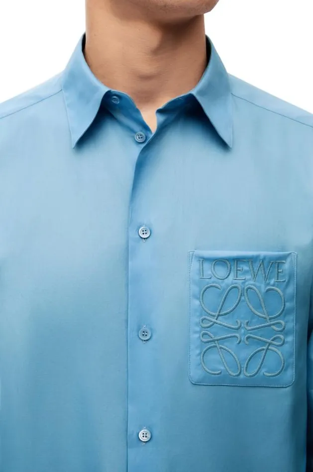 Loewe Shirt In Cotton Ash Blue Men Shirts
