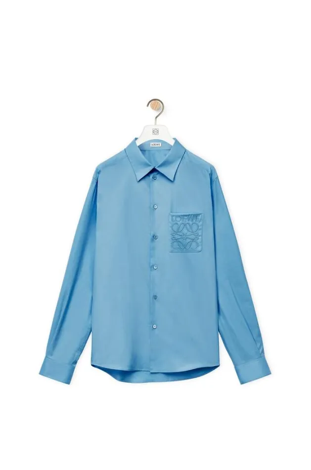 Loewe Shirt In Cotton Ash Blue Men Shirts