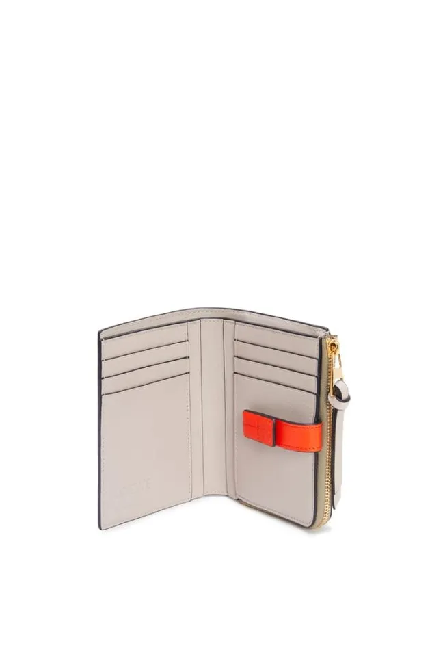 Loewe Slim Zip Bifold Wallet In Soft Grained Calfskin Clay Greenvivid Orange Women Small Wallets