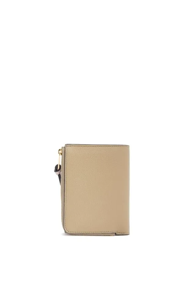 Loewe Slim Zip Bifold Wallet In Soft Grained Calfskin Clay Greenvivid Orange Women Small Wallets
