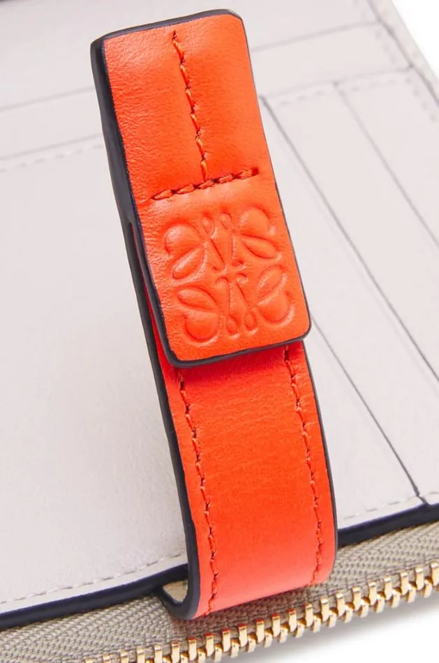 Loewe Slim Zip Bifold Wallet In Soft Grained Calfskin Clay Greenvivid Orange Women Small Wallets