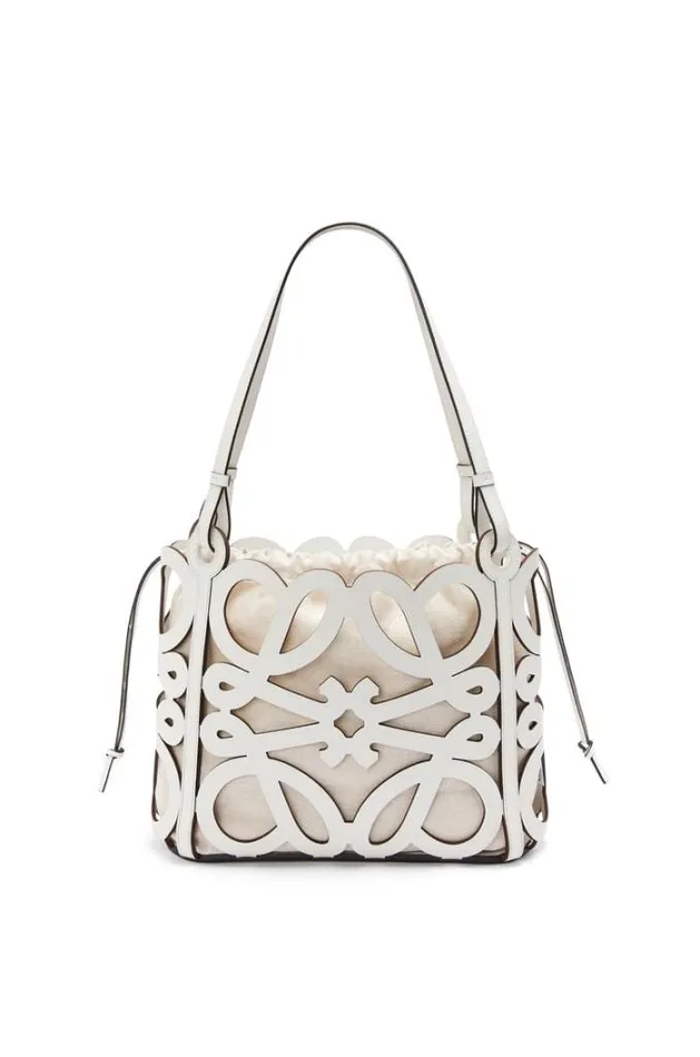 Loewe Small Anagram Cutout Tote In Box Calfskin Soft White Women Shoulder Bags