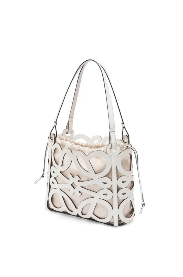 Loewe Small Anagram Cutout Tote In Box Calfskin Soft White Women Shoulder Bags