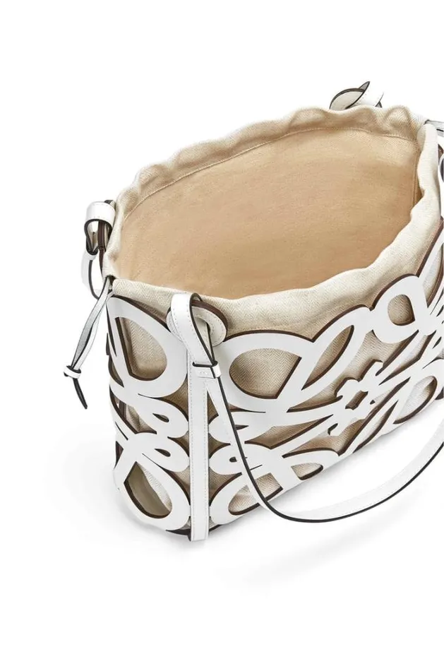 Loewe Small Anagram Cutout Tote In Box Calfskin Soft White Women Shoulder Bags