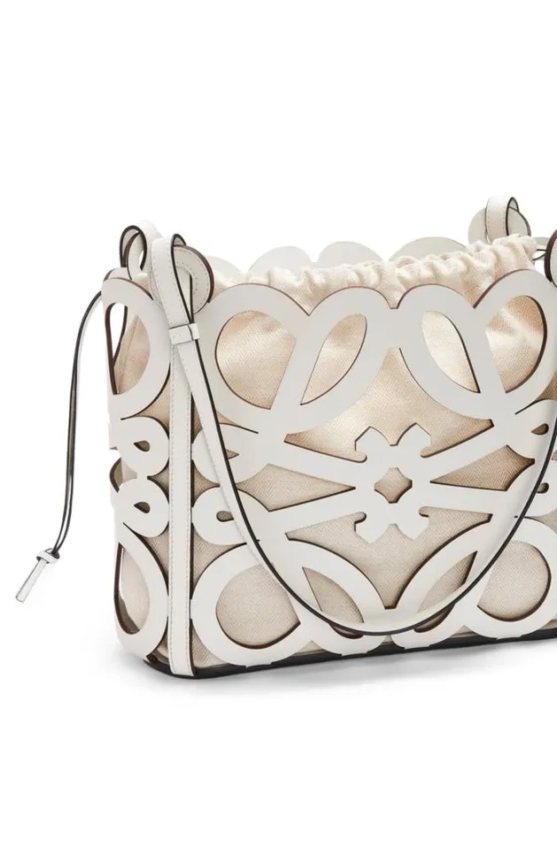 Loewe Small Anagram Cutout Tote In Box Calfskin Soft White Women Shoulder Bags