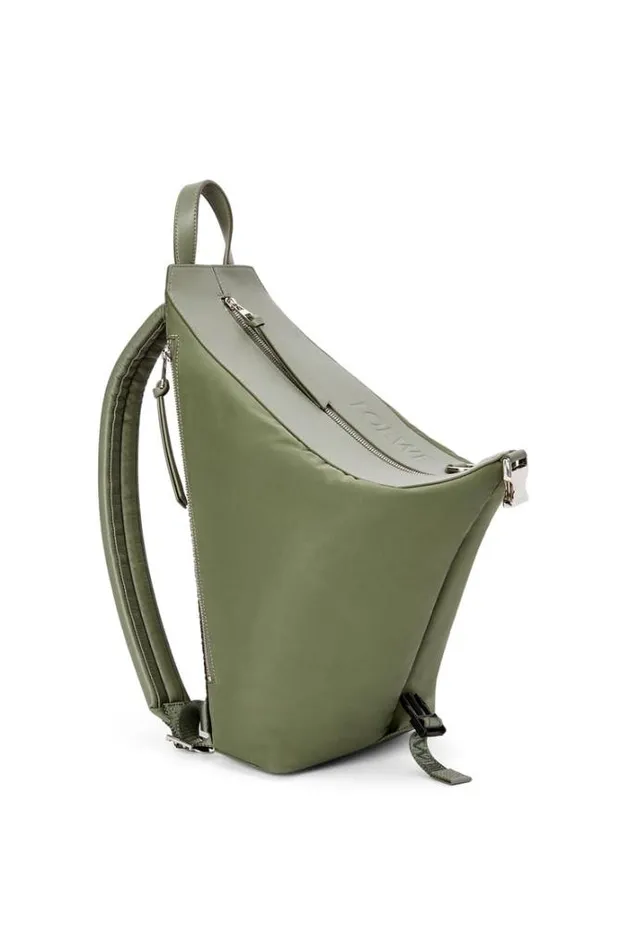 Loewe Small Convertible Backpack In Nylon And Calfskin Khaki Green Men Backpacks