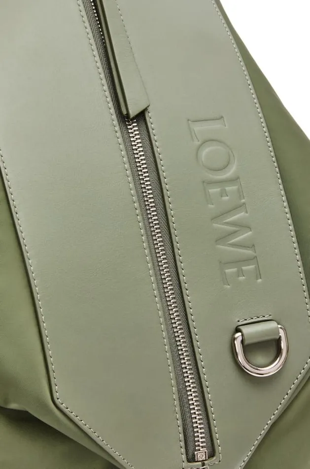 Loewe Small Convertible Backpack In Nylon And Calfskin Khaki Green Men Backpacks