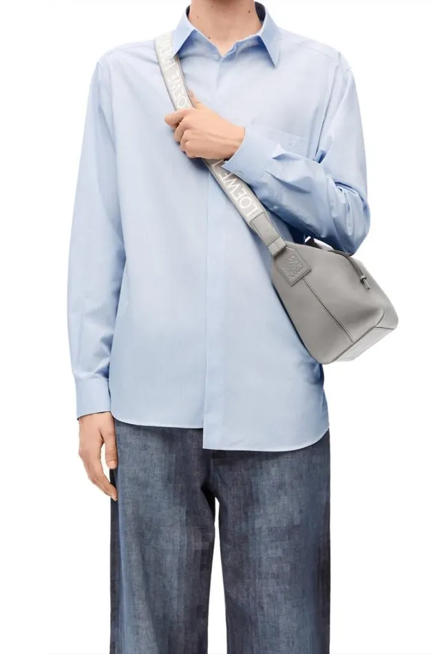Loewe Small Cubi Crossbody Bag In Supple Smooth Calfskin And Jacquard Asphalt Grey Men Messenger Bags