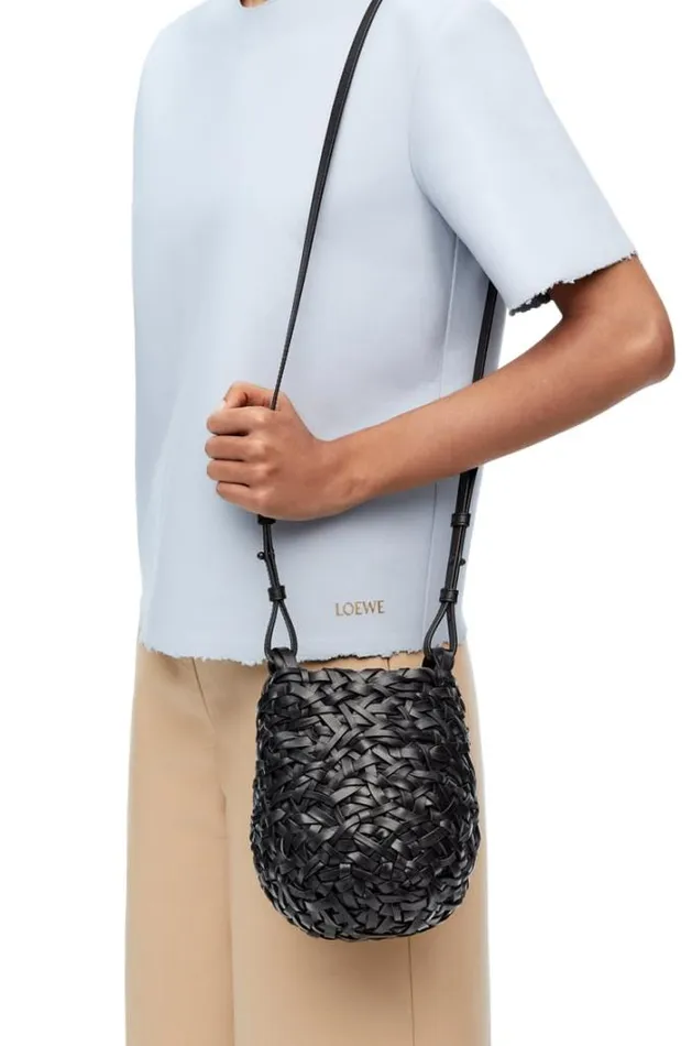 Loewe Small Nest Basket Bag In Calfskin Black Women Crossbody Bags