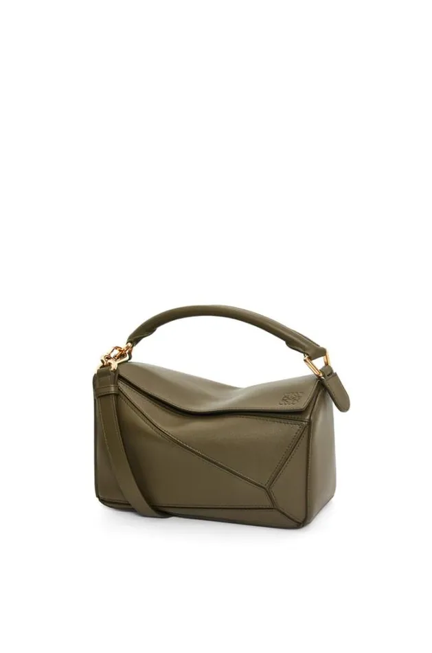 Loewe Small Puzzle Bag In Classic Calfskin Dark Khaki Green Women Shoulder Bags