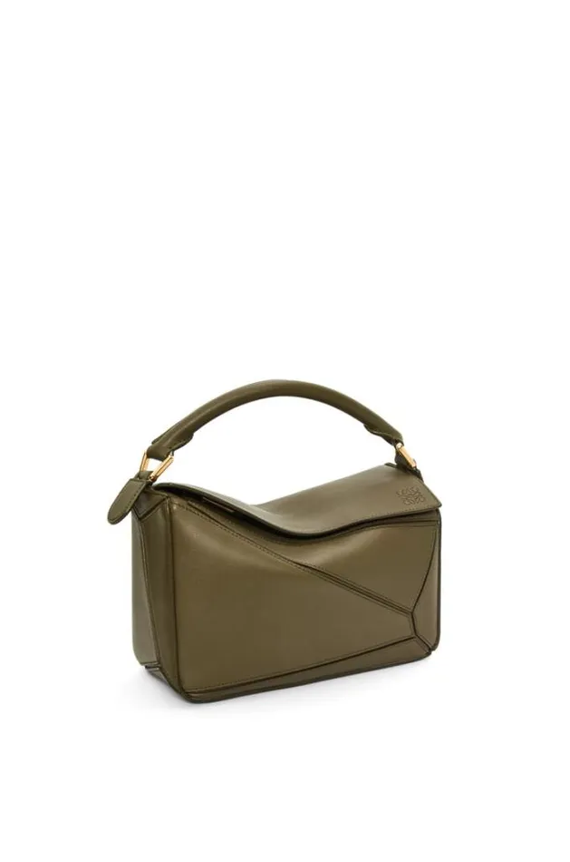 Loewe Small Puzzle Bag In Classic Calfskin Dark Khaki Green Women Shoulder Bags