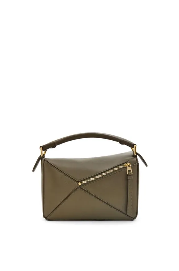 Loewe Small Puzzle Bag In Classic Calfskin Dark Khaki Green Women Shoulder Bags