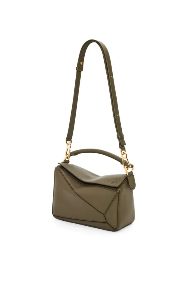 Loewe Small Puzzle Bag In Classic Calfskin Dark Khaki Green Women Shoulder Bags