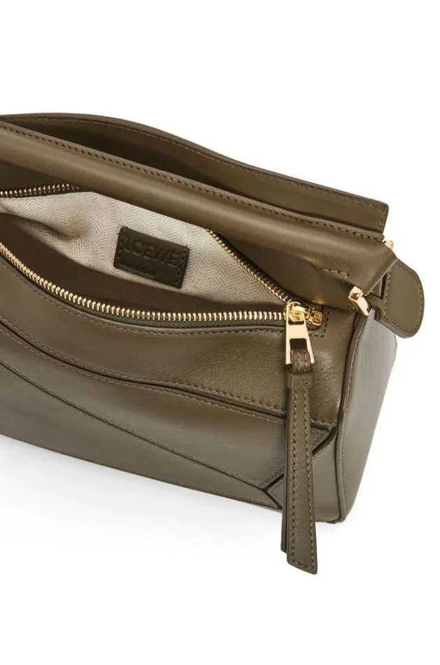 Loewe Small Puzzle Bag In Classic Calfskin Dark Khaki Green Women Shoulder Bags