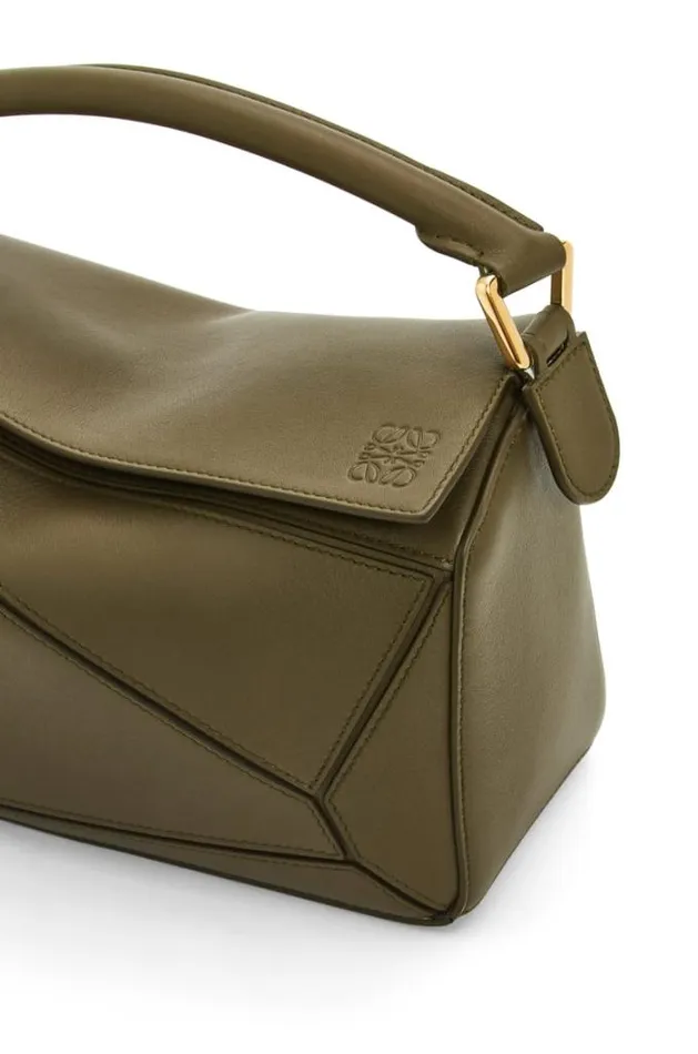 Loewe Small Puzzle Bag In Classic Calfskin Dark Khaki Green Women Shoulder Bags