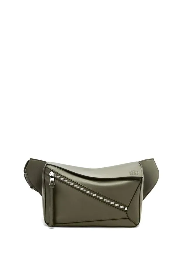 Loewe Small Puzzle Bumbag In Classic Calfskin Khaki Green Men Shoulder Bags