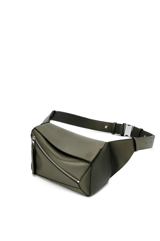 Loewe Small Puzzle Bumbag In Classic Calfskin Khaki Green Men Shoulder Bags
