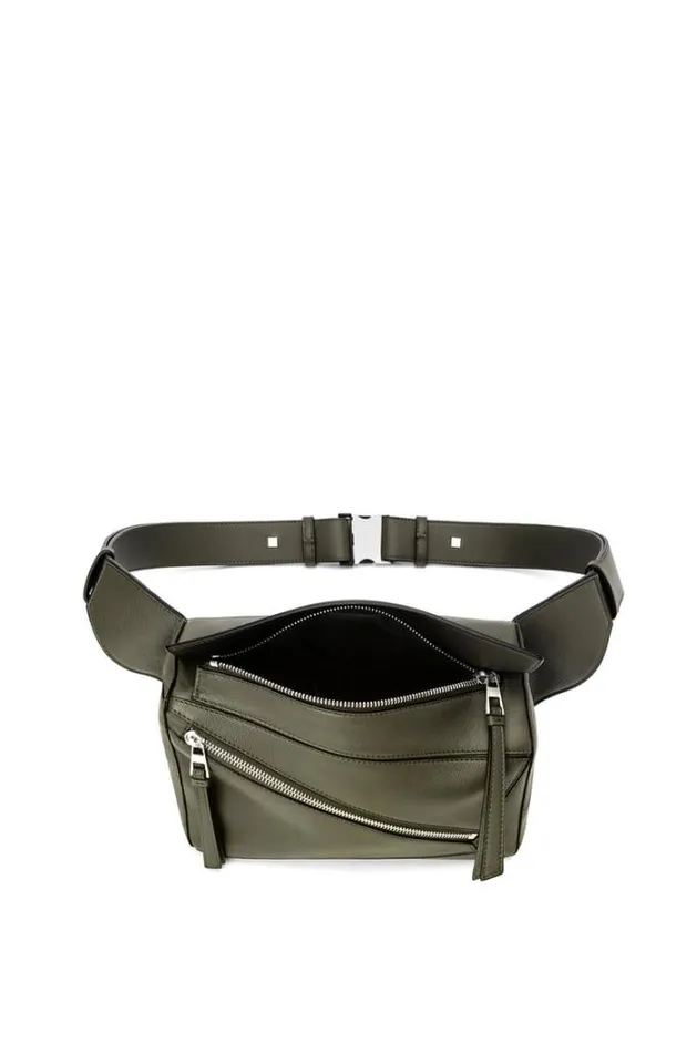 Loewe Small Puzzle Bumbag In Classic Calfskin Khaki Green Men Shoulder Bags