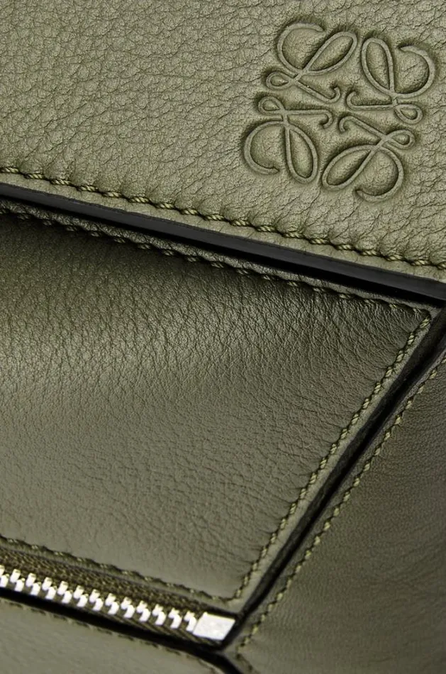 Loewe Small Puzzle Bumbag In Classic Calfskin Khaki Green Men Shoulder Bags