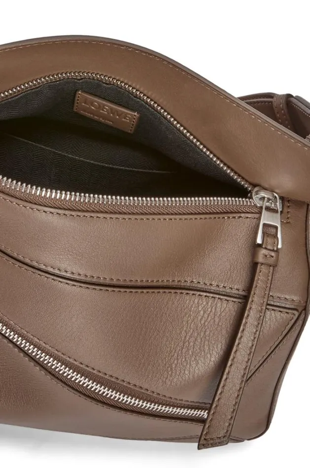 Loewe Small Puzzle Bumbag In Classic Calfskin Winter Brown Men Belt Bags