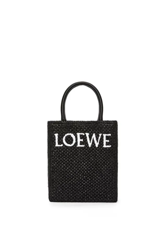Loewe Standard A5 Tote Bag In Raffia Blackwhite Women Tote and Top Handle Bags